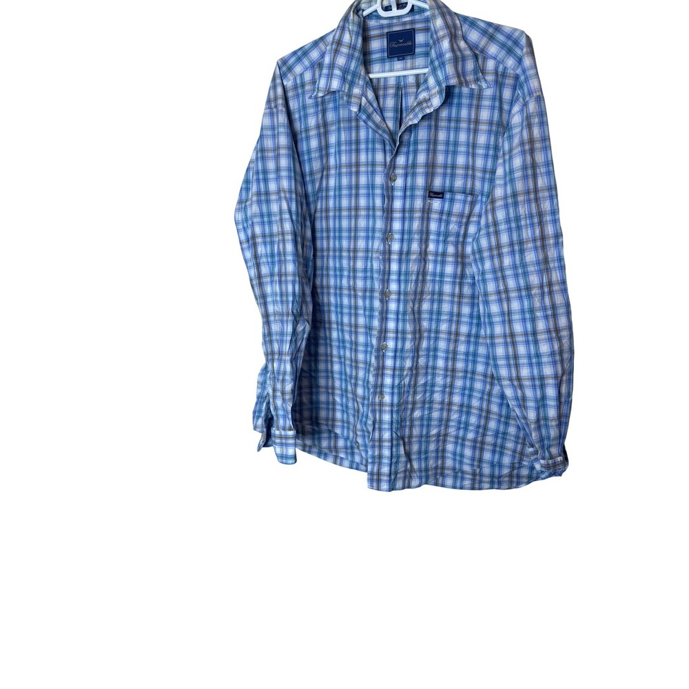 Faconnable Shirt Mens XL Blue Plaid Long Sleeve Button Up Cotton USA Casual